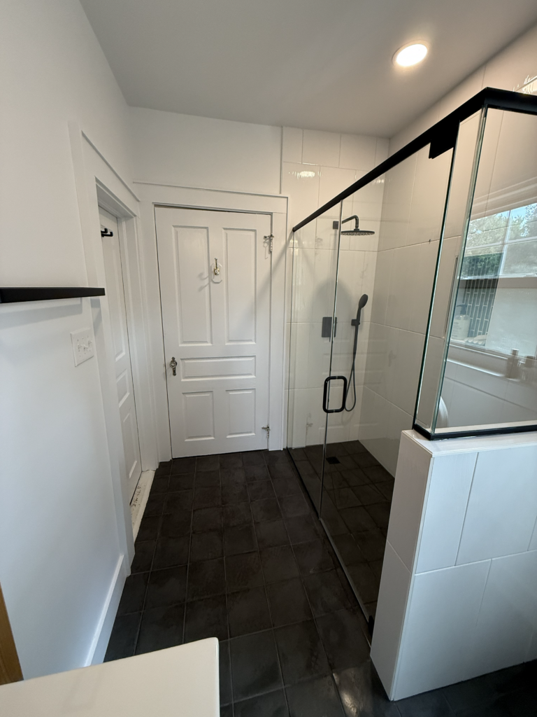 Finished bathroom remodel with walk-in shower in Clayton NC