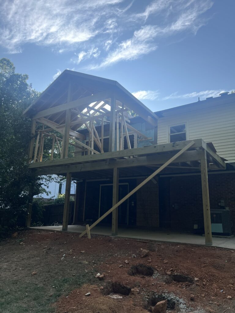 Roof framing for screened porch addition in Raleigh NC