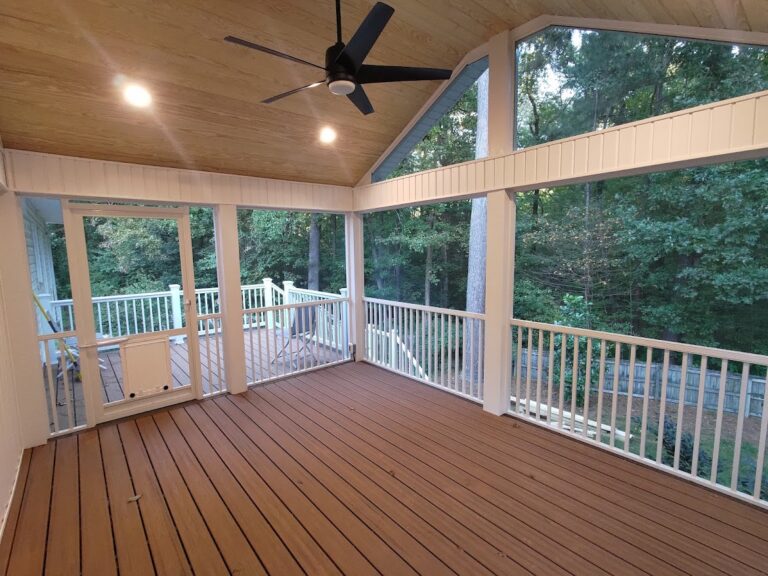 Finished screened porch home addition in Raleigh NC by JCAR Builders