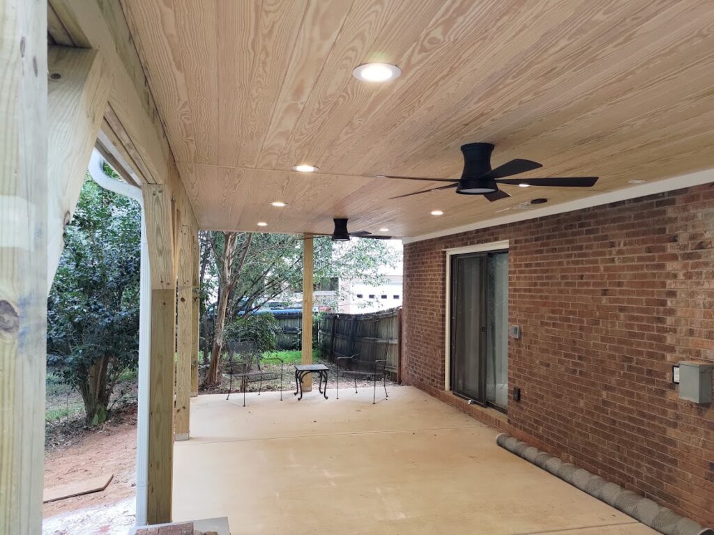 Covered patio underneath deck addition in Raleigh NC